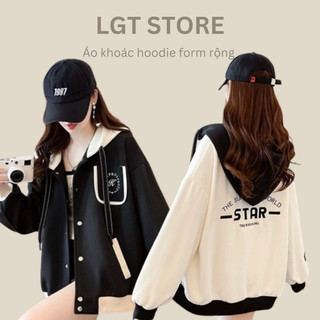 Áo khoác hoodie form rộng nút bấm áo khoác hoodie form rộng nón to áo khoác unisex form rộng STAR