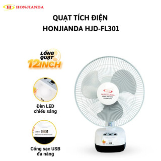 Quạt tích điện honjianda hjd-fl301, sải cánh 30cm, 2 bình ắc quy khô, công suất 12w, hàng chính hãng.