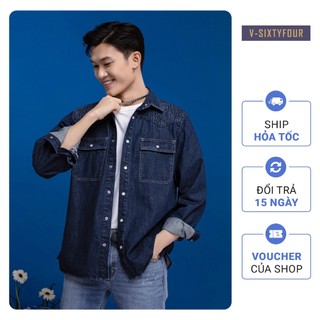 Sơ Mi Denim Nam Đắp Biker May Dập Tạo Ly - Denim Biker Patched Shirt V-SIXTYFOUR - 222MD4039F1990
