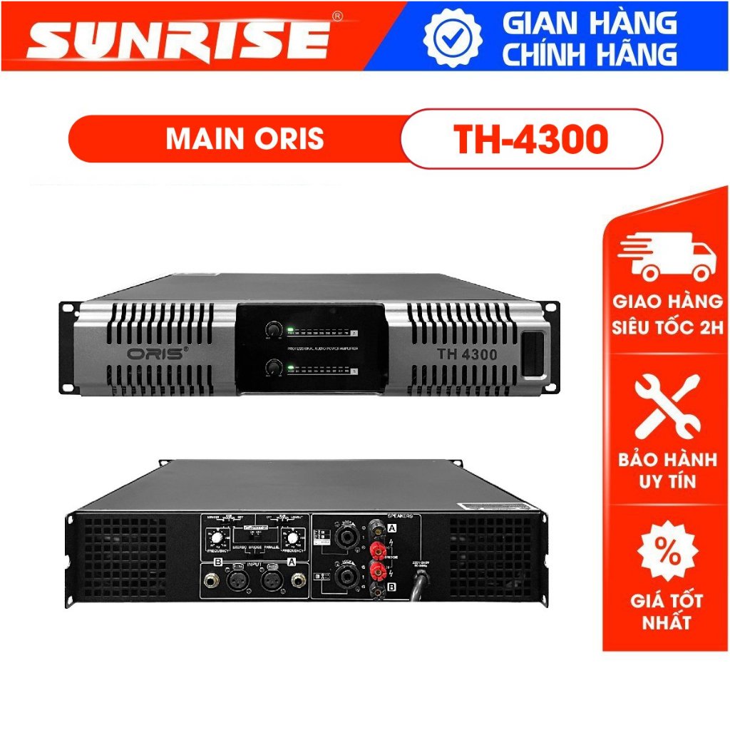 Main công suất 40 sò Oris TH-4300 chính hãng, Cục đẩy công suất 2 kênh mỗi kênh 2000W bảo hành 12 tháng Sunrise Musical