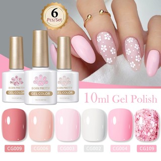 Born pretty sơn gel set 6 màu màu hồng bộ sơn gel nhũ sơn móng tay gel set sơn nail 10ml