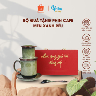 Bộ quà tặng phin cafe men rêu - Phin cafe men ngọc cao cấp