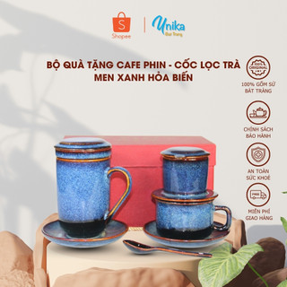 Bộ quà tặng phin cafe & cốc lọc trà men xanh hoả biến cao cấp