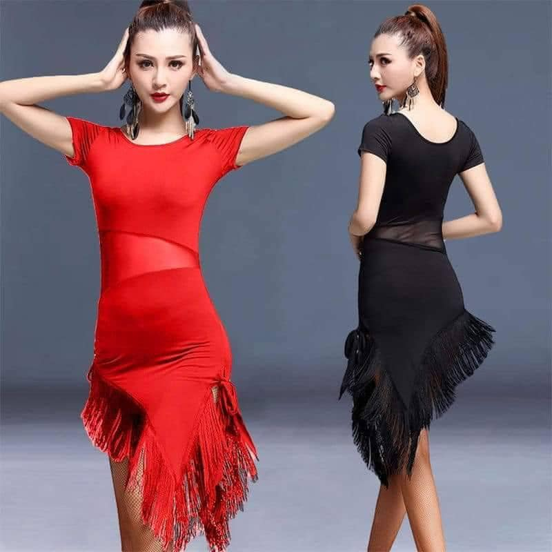 Đầm khiêu vũ, váy khiêu vũ tua rua phối ren hông hàng Quảng Châu cực xinh