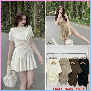 Set đồ nữ áo tay ngắn vạt chéo quần đùi vải thun tăm hàn mềm mát, Bộ đồ nữ mùa hè thể thao Set59