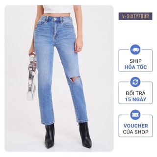 Quần Jeans Nữ Rách Gối. One Side Ripped Straight Jeans V-SIXTYFOUR- 122WD1083F9950