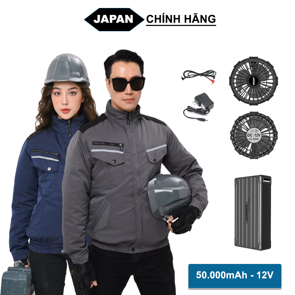 Bộ Áo Điều Hoà Nhật Bản PIN 86.000mAh, Áo Khoác Làm Mát Chính Hãng Chất Vải Kaki 2 Lớp Dày Dặn, Quạt