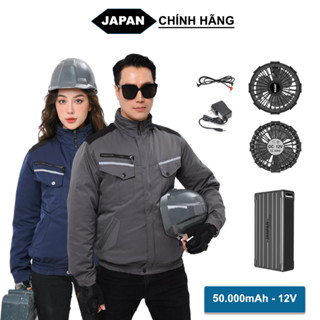  Bộ Áo Điều Hoà Nhật Bản PIN 86.000mAh Áo Khoác Làm Mát Chính Hãng Chất Vải Kaki 2 Lớp Dày Dặn Quạt Không Chổi Than 18V 