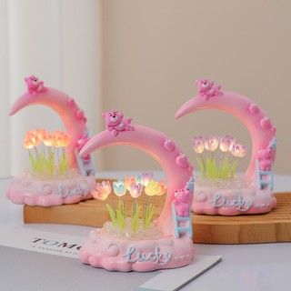   TÚI QUÀ + CHARM   Đèn ngủ để bàn hoa tulip hình gấu dâu decor phòng ngủ xinh cho bé đèn handmade quà tặng sinh nhật 