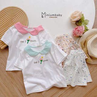Set bộ cộc tay bé gái mix quần giả váy xinh xắn, chất cotton mềm mịn bé mặc đi học đi chơi Miniumbaby SB1859