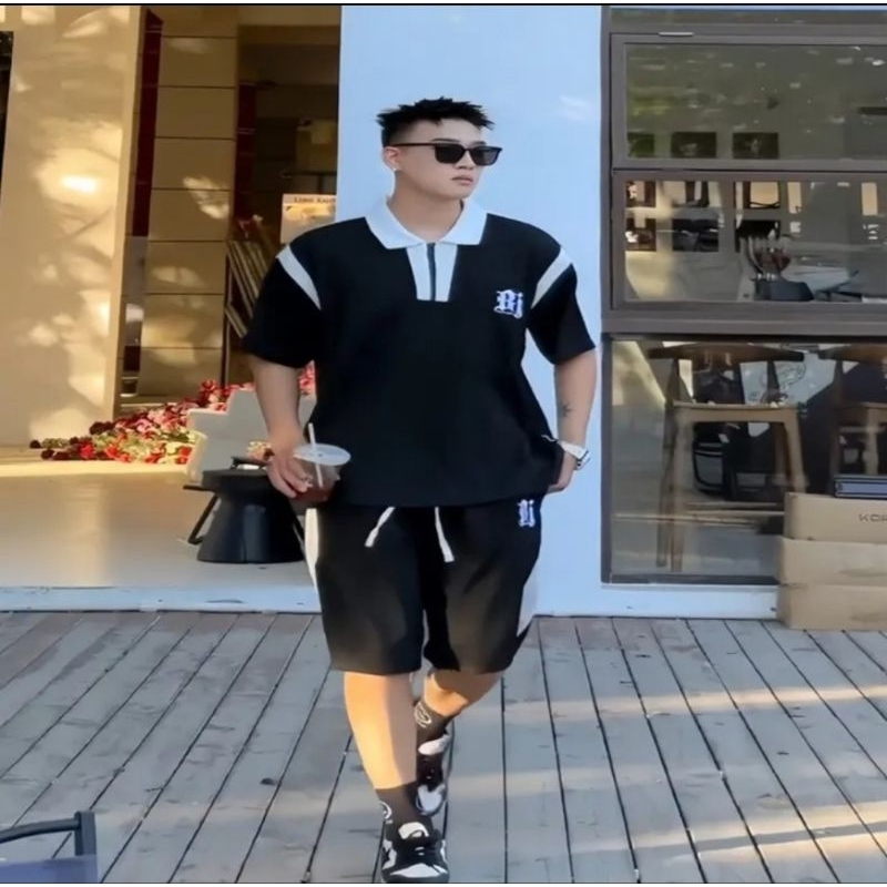 Bộ đồ nam big size cổ phối trắng