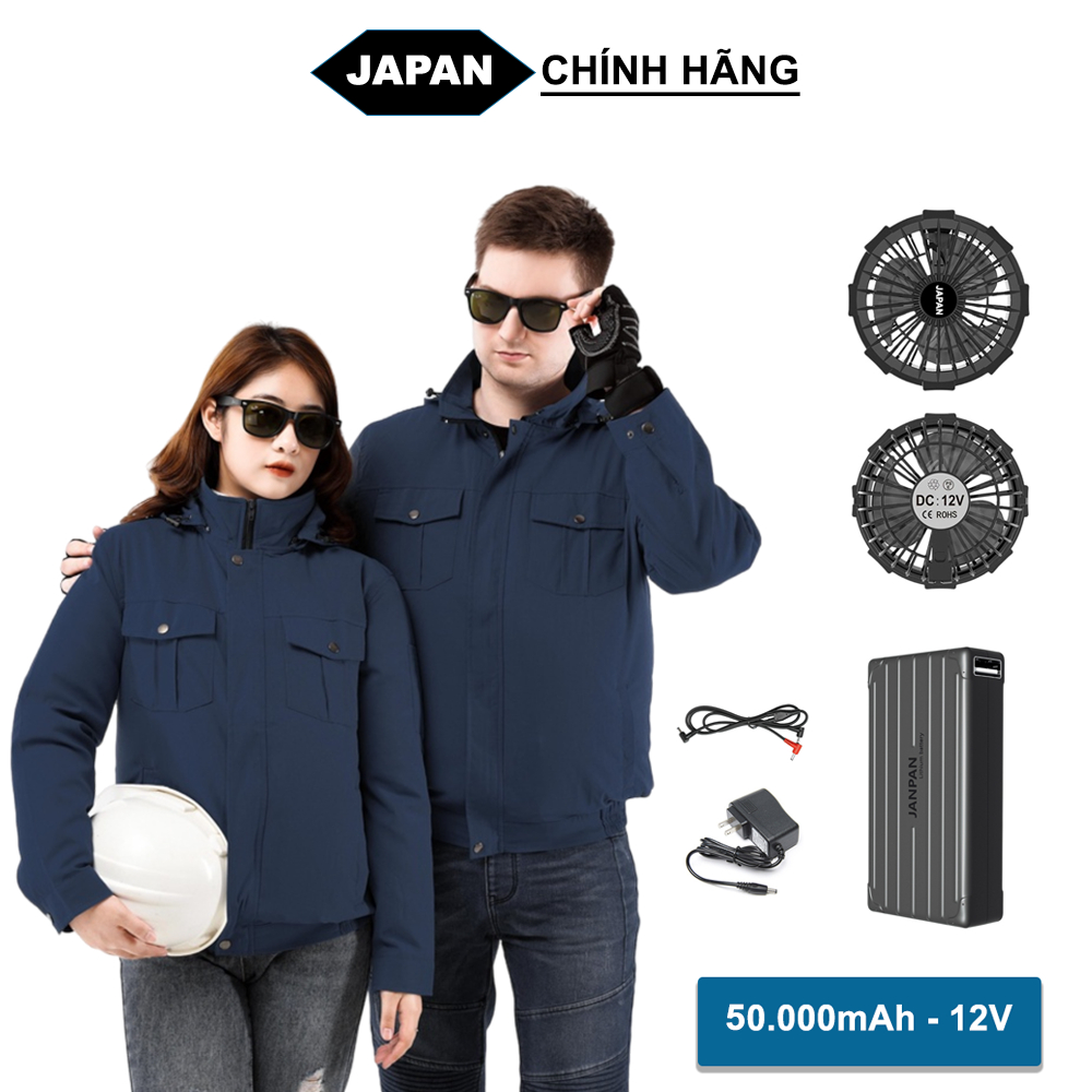 Bộ Áo Điều Hòa Chính Hãng Nhật Bản PIN 86.000mAh, Áo Chất Vải Kaki Dày Dặn, Quạt 18V Không Chổi Than