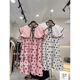 ( BIGSIZE TỚI 95kg ) ĐẦM BABY DOLL CỔ BÈO HOẠ TIẾT TRÁI TIM , phong cách cho nữ