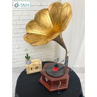 Mô hình máy phát nhạc loa kèn cổ điển cỡ lớn [Kim loại - Dày đẹp] MAYHAT-01 TAN