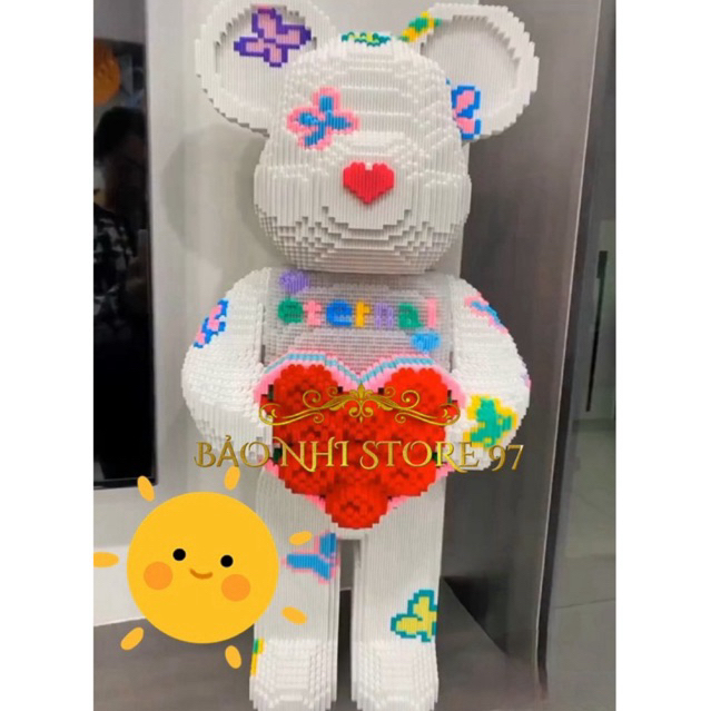 [Bảo Nhi Store 97] 👉90CM👈 Mô hình đồ chơi le.go lắp ráp/xếp hình Gấu Bearbrick Ôm Tim Hoa Hồng mới 🩵