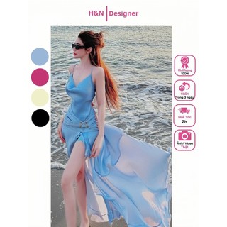 Đầm maxi đi biển dáng dài xẻ tà tag eo hở lưng du lịch đầm maxi 2 dây tơ xòe thiết kế