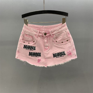 in thô viền hot girl denim mini quần short váy cho nữ mùa hè 2024 mới lưng cao chữ A