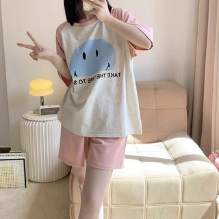 Sét đồ bộ thun mặc nhà mặt cười cho nữ menina_ studio, sét đồ bộ đùi vải thun cotton 100% in hình siêu xinh