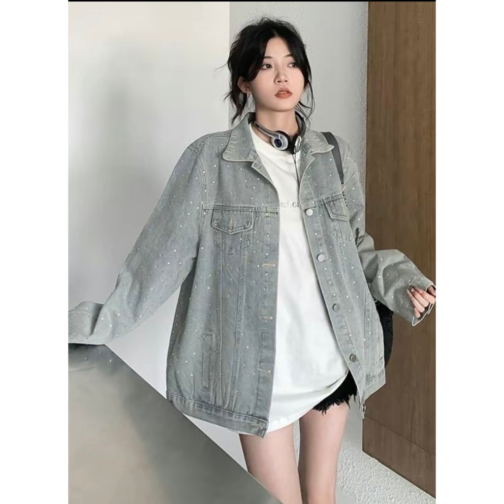 Áo khoác ngoài, áo khoác denim họa tiết quanh áo phong cách cổ điển hàn quốc | BigBuy360 - bigbuy360.vn