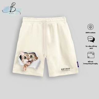 Quần Thun Ngố Nam Mèo~ Local Brand Bwindy Short Nỉ Đùi Dày Dặn Có Túi Kèm Dây Rút