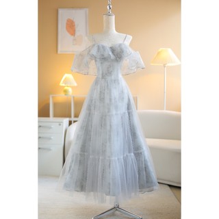 Sò vintage - jaspe đầm lưới trễ vai hoa xòe