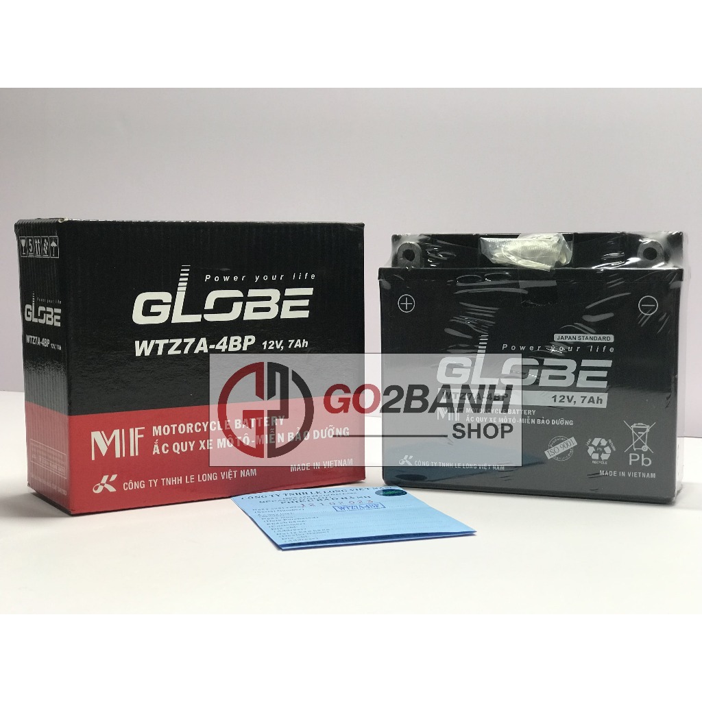 Bình ắc quy Globe WTZ7A-4BP Nouvo 1, Nouvo 2, Nouvo 3 12V-7Ah
