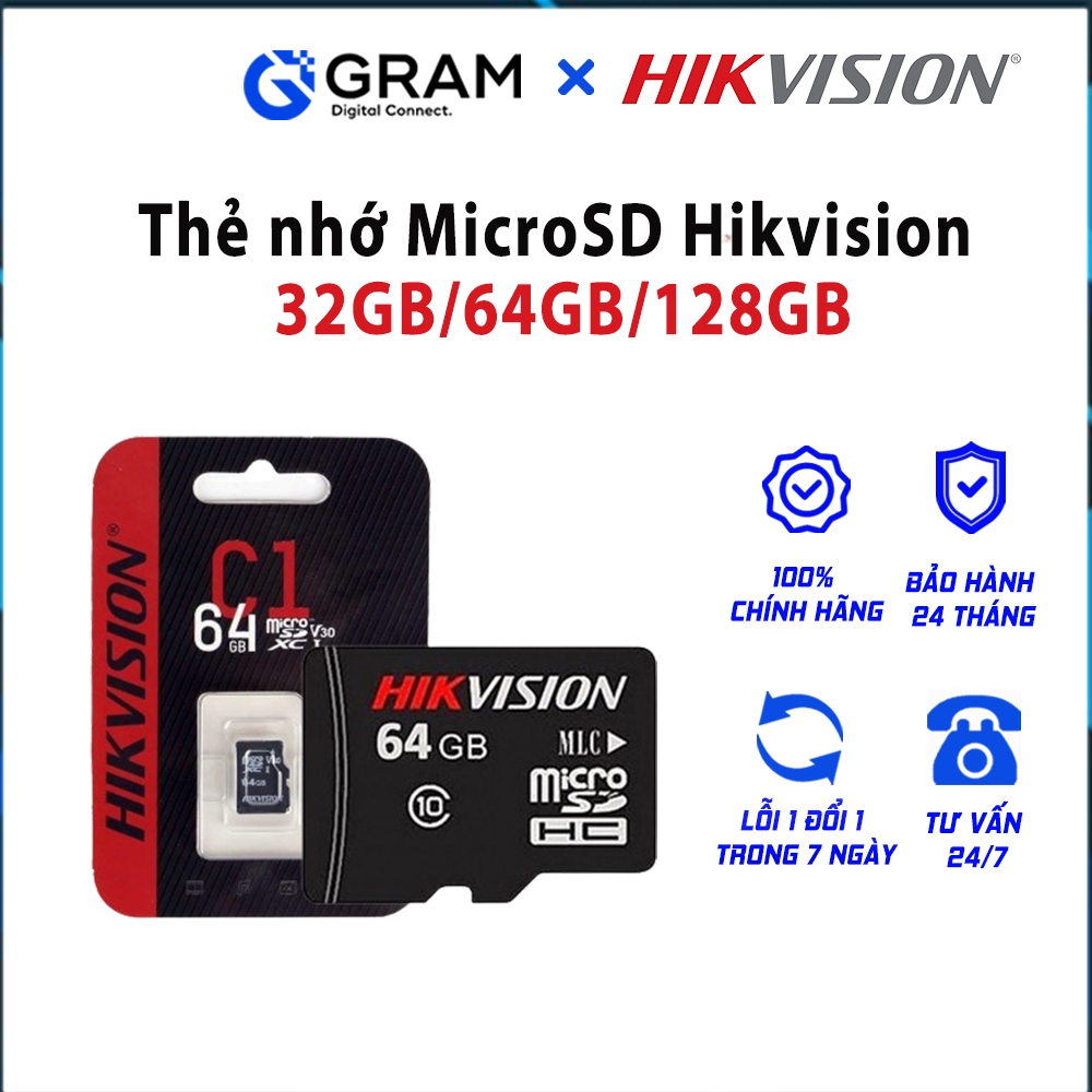 Thẻ nhớ MicroSD Hikvision 32GB/64GB/128GB, tốc độ đọc 92MB/s, Bảo hành 24 tháng