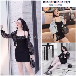 Váy body nữ, Váy 2 dây chữ A vải thun co giãn form ôm body mặc đi biển mùa hè, đi chơi dáng basic - KHOSI