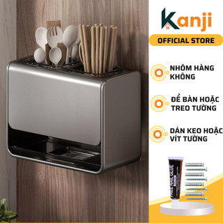 Kệ đựng đũa thìa KANJi cao cấp treo tường để bàn, chất liệu nhôm hàng không cao cấp không gỉ sét an toàn cho sức khỏe