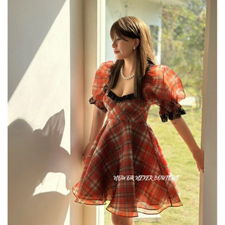 HANA DRESS Đầm babydoll đỏ sọc ca rô phối ren tay phồng xinh xắn chic ulzzang SAM SAM BOUTIQUE