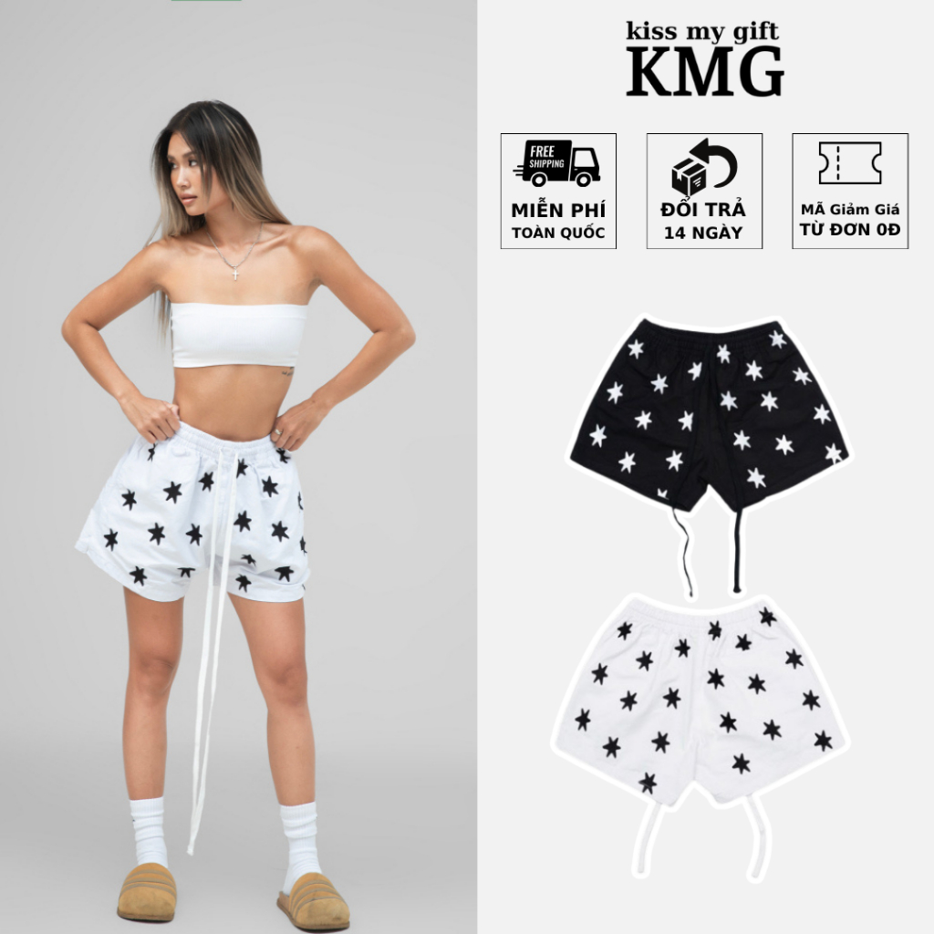 Quần short nữ STRESSMAMA in ngôi sao- Quần đùi nữ vải thun lạnh co dãn cạp chun thoải mái vận động streetwear KMG | BigBuy360 - bigbuy360.vn