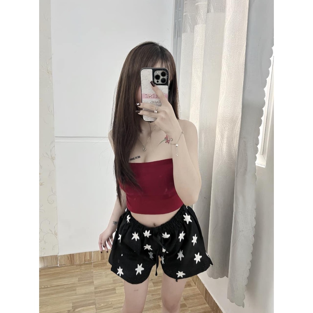 Quần short nữ STRESSMAMA in ngôi sao- Quần đùi nữ vải thun lạnh co dãn cạp chun thoải mái vận động streetwear KMG | BigBuy360 - bigbuy360.vn