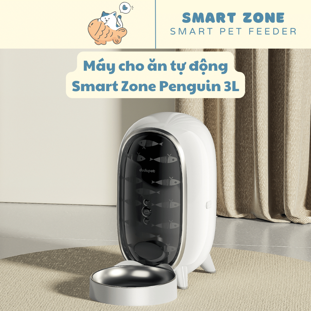 Smart Zone Penguin - Máy cho mèo ăn tự động, Máy nhả hạt cho chó thông minh hẹn giờ Wifi DuDu Pet