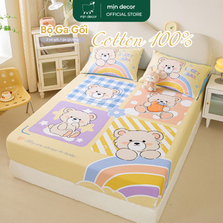 Bộ Ga Gối Cotton 100% Mịn Decor Hoạ Tiết Dễ Thương Thoáng Mát Bo Chun Đệm 1m2 1m4 1m6 1m8 2m 2m2