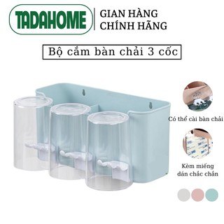 Kệ đựng bàn chải đánh răng và kem đánh răng kèm cốc dán tường 1347,bộ cắm bàn chải 3 cốc dán tường việt nhật - tadahome