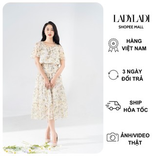 Set áo bánh bèo nữ tay ngắn LADI họa tiết hoa nhí phối chân váy xòe nhẹ, họa tiết hoa nhí NSE04
