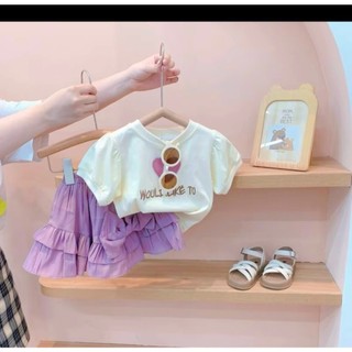 Bộ áo tim tím kèm chân váy tầng tím cho bé gái