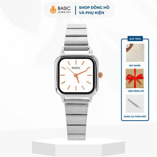 Đồng hồ nữ Naidu dây kim loại mặt vuông cao cấp chính hãng phong cách vintage Basic Jewelry DH18