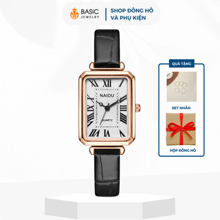 Đồng hồ nữ đeo tay thời trang dây da NAIDU mặt số la mã hình chữ nhật Basic Jewelry DH23