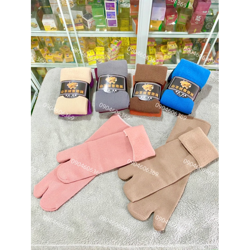 Set 10 Đôi Vớ Thun Gân Lót Lông Dày Mịn Xỏ Ngón Trộn 10 Màu- Vớ Ủ Kem