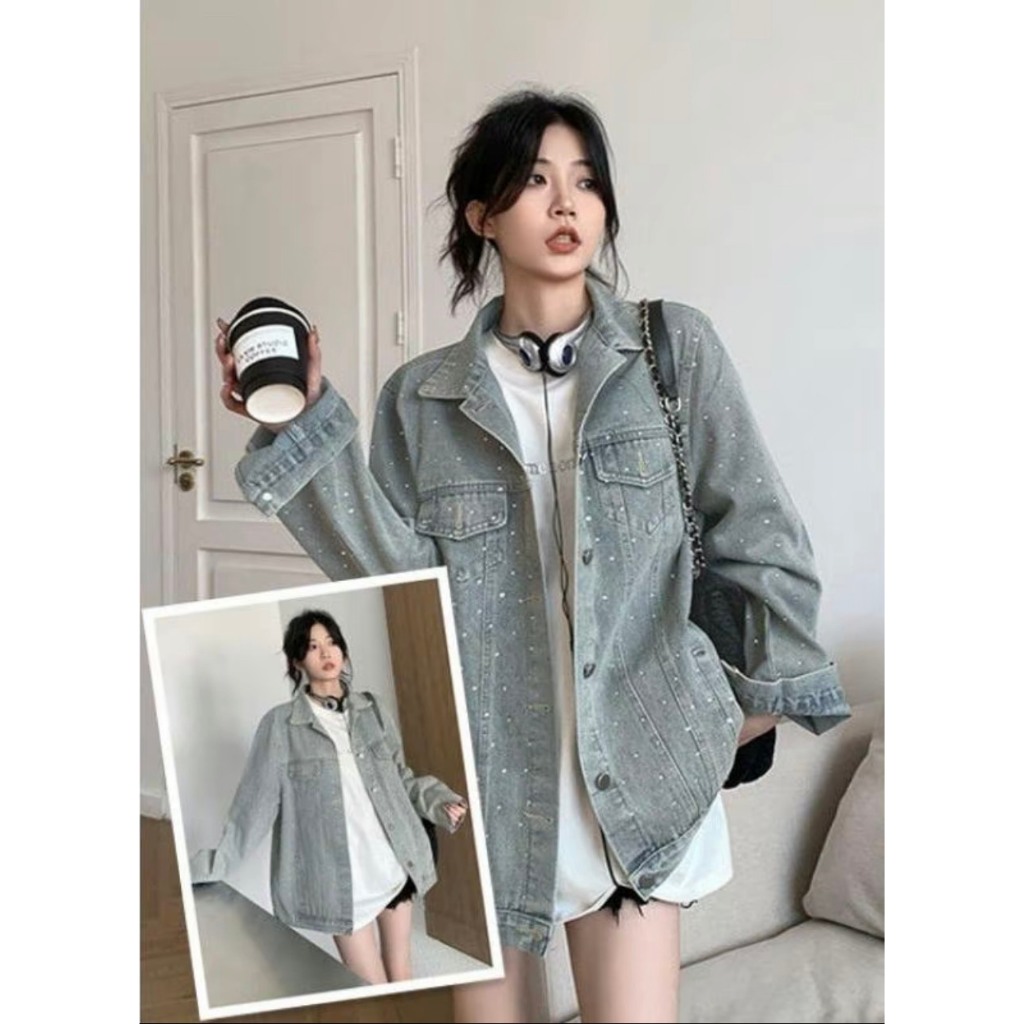 Áo khoác ngoài, áo khoác denim họa tiết quanh áo phong cách cổ điển hàn quốc | BigBuy360 - bigbuy360.vn