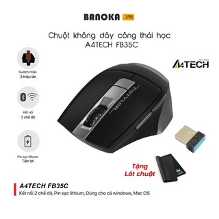 Chuột máy tính không dây công thái học a4tech fb35c tích họp pin, kết nối bluetooth + wireless, độ phân giải 2400 dpi