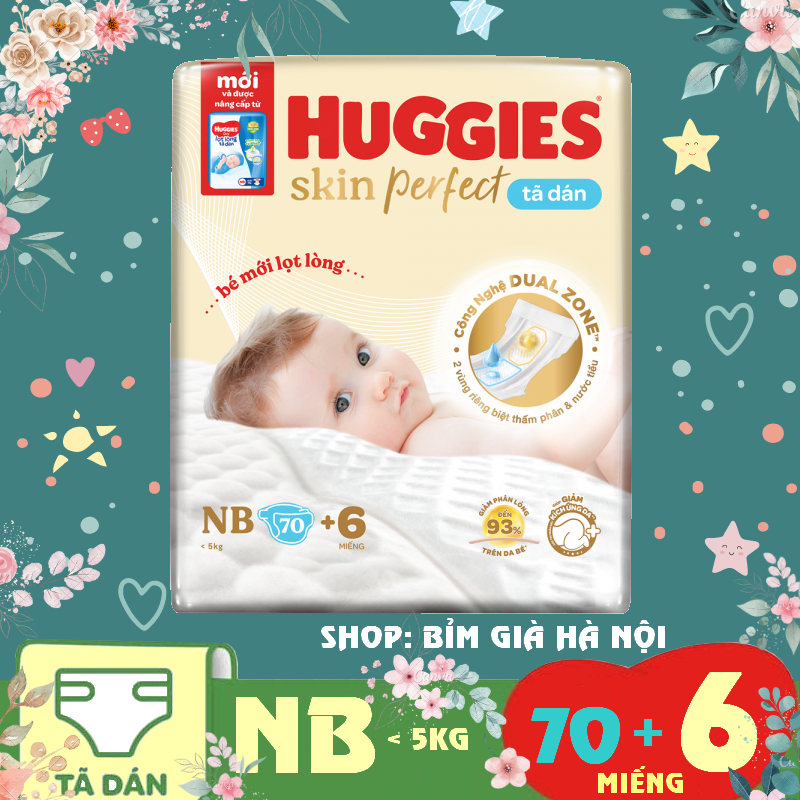 Newborn Huggies Tã/bỉm dán sơ sinh Huggies Skin Perfect NB 70 miếng+6 # newborn huggies #bỉm sơ sinh huggies #Newborn