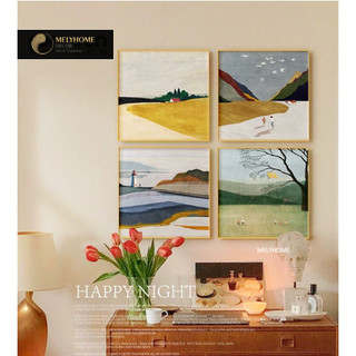 Tranh đơn vuông Canvas cao cấp Làng Quê Phong Cảnh Rừng Núi Vintage Retro Trang Trí Phòng Khách Ngủ - MELYHOME DECOR