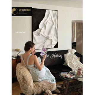 60 x 90-Khổ Lớn Tranh Đơn Canvas/ Tráng gương Sóng Trừu tượng trắng đen Wabi Sabi Treo tường Phòng Khách Sạn Ngủ Decor