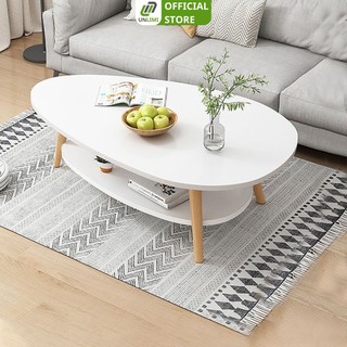 Bàn trà sofa bàn phụ cạnh sofa 2 tầng hình trứng mặt gỗ MDF chân gỗ sồi thương hiệu Unlimi - GP56