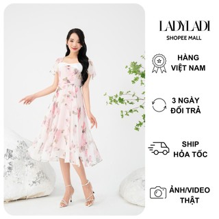 Váy hoa nhí dáng dài LADYLADI cổ phối nơ phong cách thanh lịch nhẹ nhàng DA208