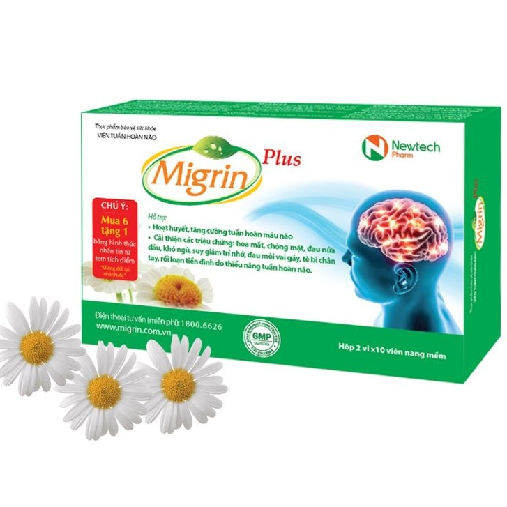 Viên uống Migrin Plus hỗ trợ hoạt huyết, tăng cường tuần hoàn máu não (2 vỉ x 10 viên)