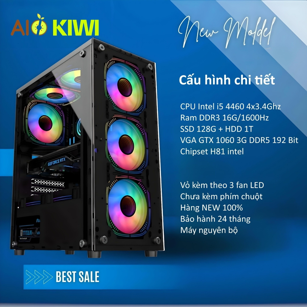 Bộ máy tính để bàn AIO KIWI PC ( I5 4460, Ram 16G, VGA GTX 1060 ) chuyên game , đồ họa văn phòng