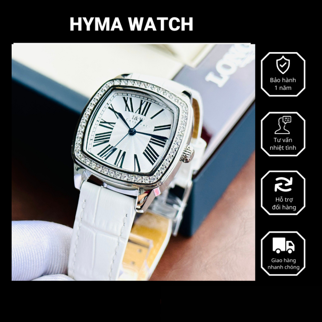 Đồng hồ Nữ Carnival I&amp;W 763L Dây da mặt trắng đính đá sang trọng Bảo hành 5 năm Hyma Watch